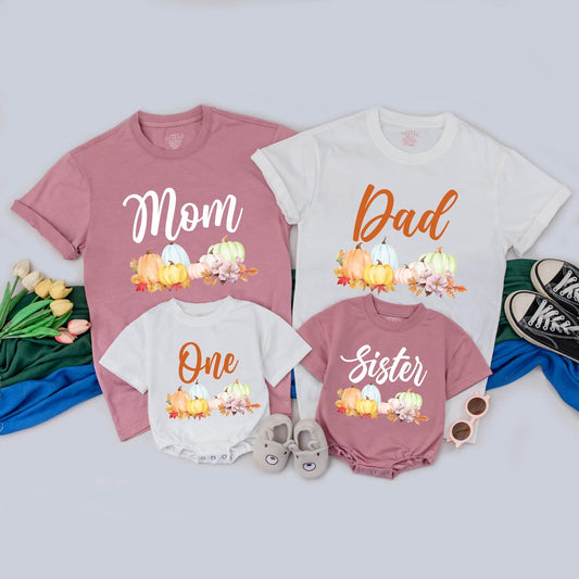 Custom Pumpkin Family Birthday Shirts One Little Pumpkin Mommy and Me Thanksgiving Outfit Fall Festive Apparel