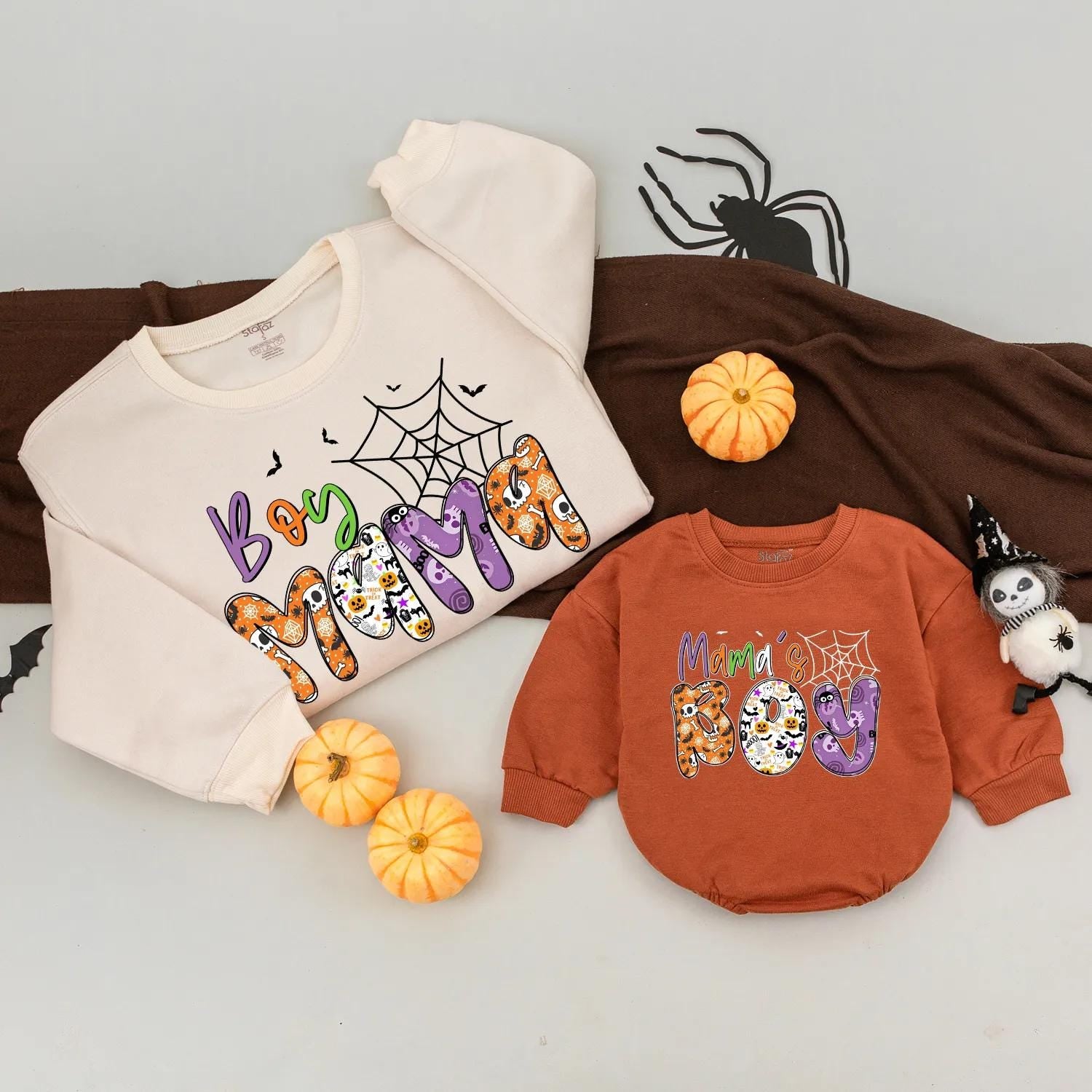 Boy Mama's Boy Halloween Matching Sweatshirt Cute Spooky Outfit Family Trick or Treat Shirts Holiday Gift Mom & Baby Spooky Season Clothes 2025