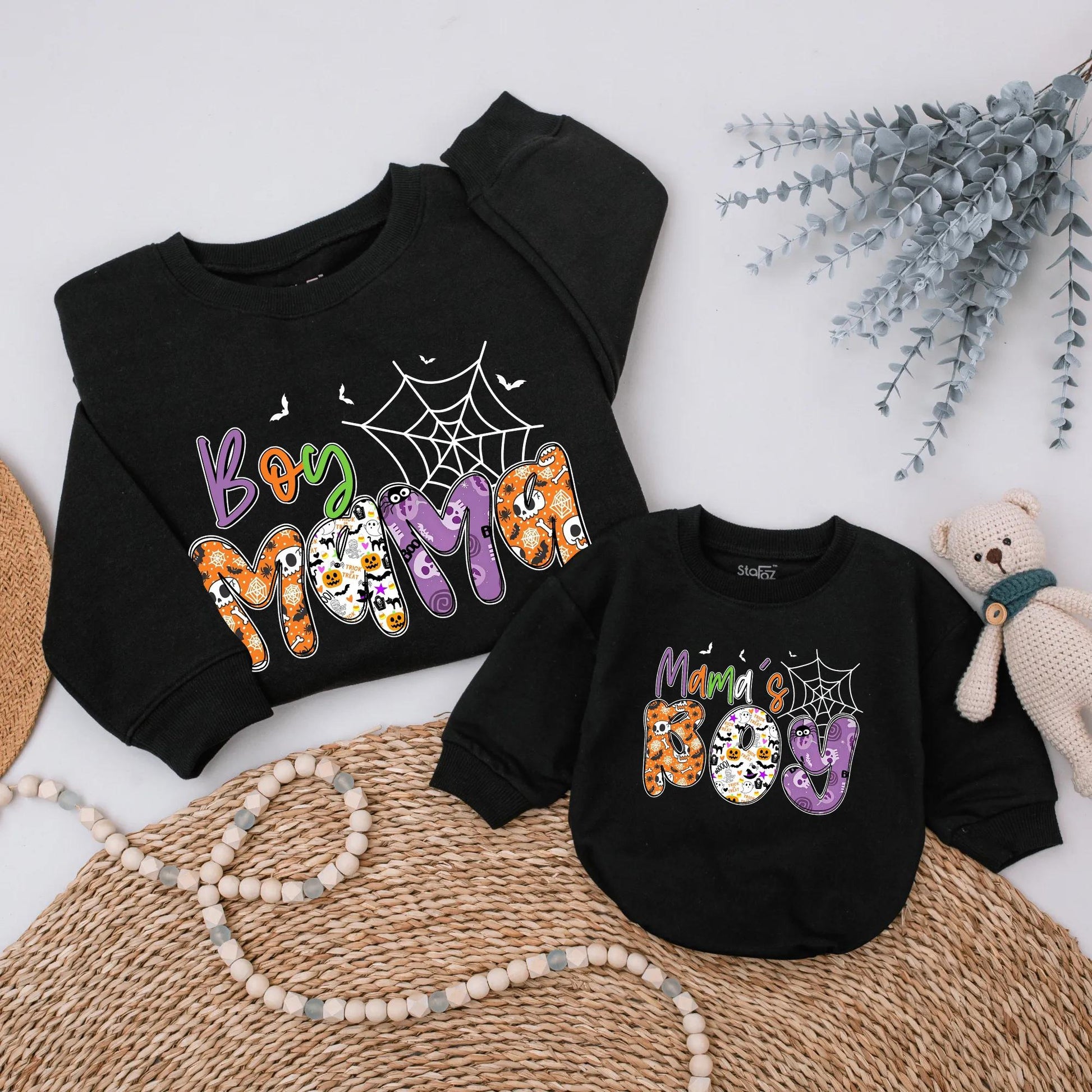 Boy Mama's Boy Halloween Matching Sweatshirt Cute Spooky Outfit Family Trick or Treat Shirts Holiday Gift Mom & Baby Spooky Season Clothes 2025