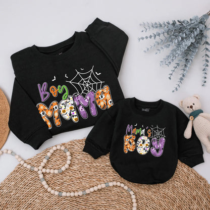 Boy Mama's Boy Halloween Matching Sweatshirt Cute Spooky Outfit Family Trick or Treat Shirts Holiday Gift Mom & Baby Spooky Season Clothes 2025