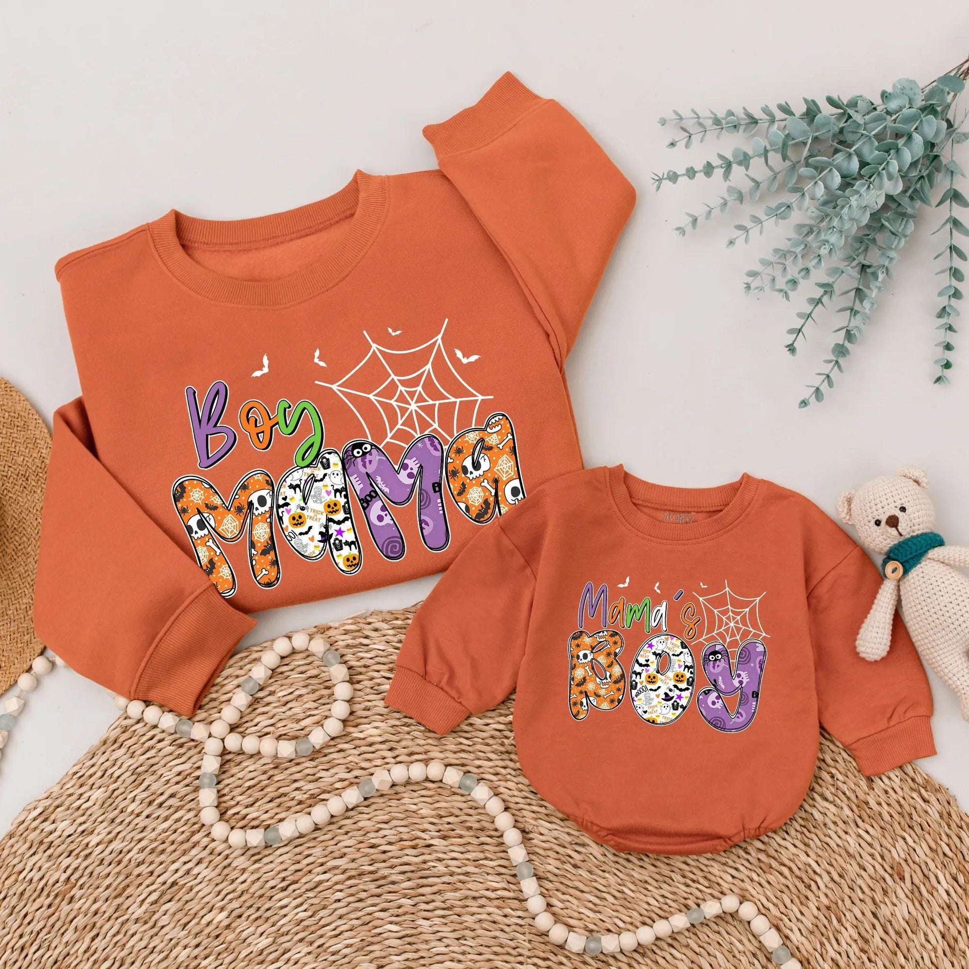 Boy Mama's Boy Halloween Matching Sweatshirt Cute Spooky Outfit Family Trick or Treat Shirts Holiday Gift Mom & Baby Spooky Season Clothes 2025