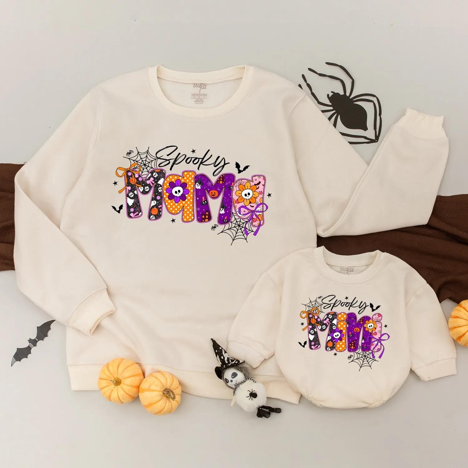 Spooky Mama and Mini Matching Halloween Sweatshirts, Custom Ghost Family Outfit, Cute Spooky Season Clothes, Baby Girl Shirt, Personalized Gift Idea 