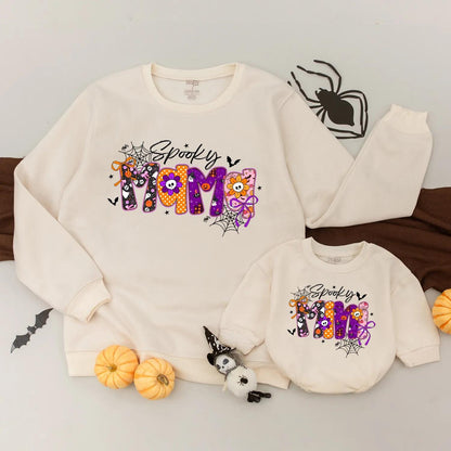 Spooky Mama and Mini Matching Halloween Sweatshirts, Custom Ghost Family Outfit, Cute Spooky Season Clothes, Baby Girl Shirt, Personalized Gift Idea 
