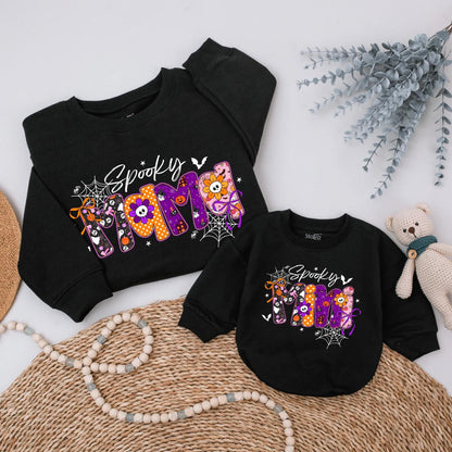 Spooky Mama and Mini Matching Halloween Sweatshirts, Custom Ghost Family Outfit, Cute Spooky Season Clothes, Baby Girl Shirt, Personalized Gift Idea 