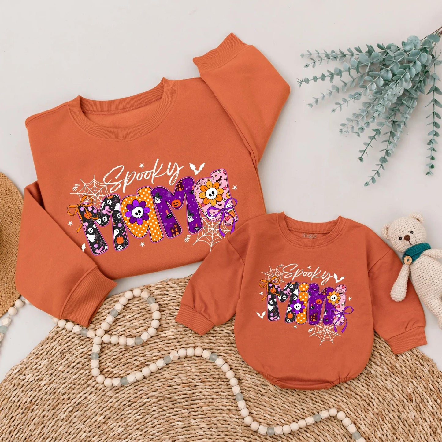 Spooky Mama and Mini Matching Halloween Sweatshirts, Custom Ghost Family Outfit, Cute Spooky Season Clothes, Baby Girl Shirt, Personalized Gift Idea 