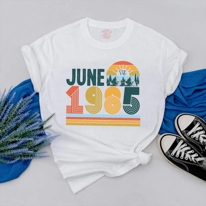 June 1985 Birthday Shirt for Her: Vintage 40th Birthday Outfit, Personalized Retro Est. Year Clothes, Gift for Women, Custom 80s Style