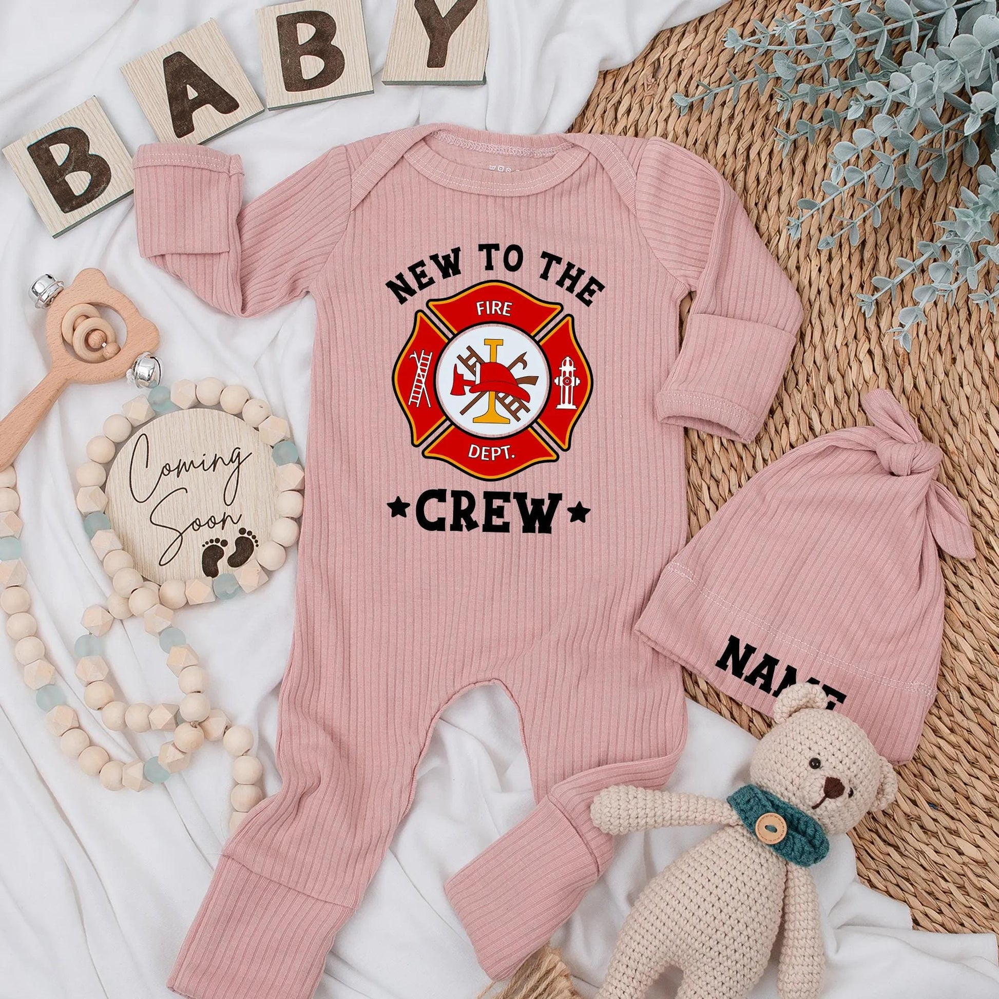 New to the Crew Firefighter Baby Bodysuit, Custom Newborn Fire Department Outfit, Adorable Fireman Dad Gift Soft Cotton Baby Clothes
