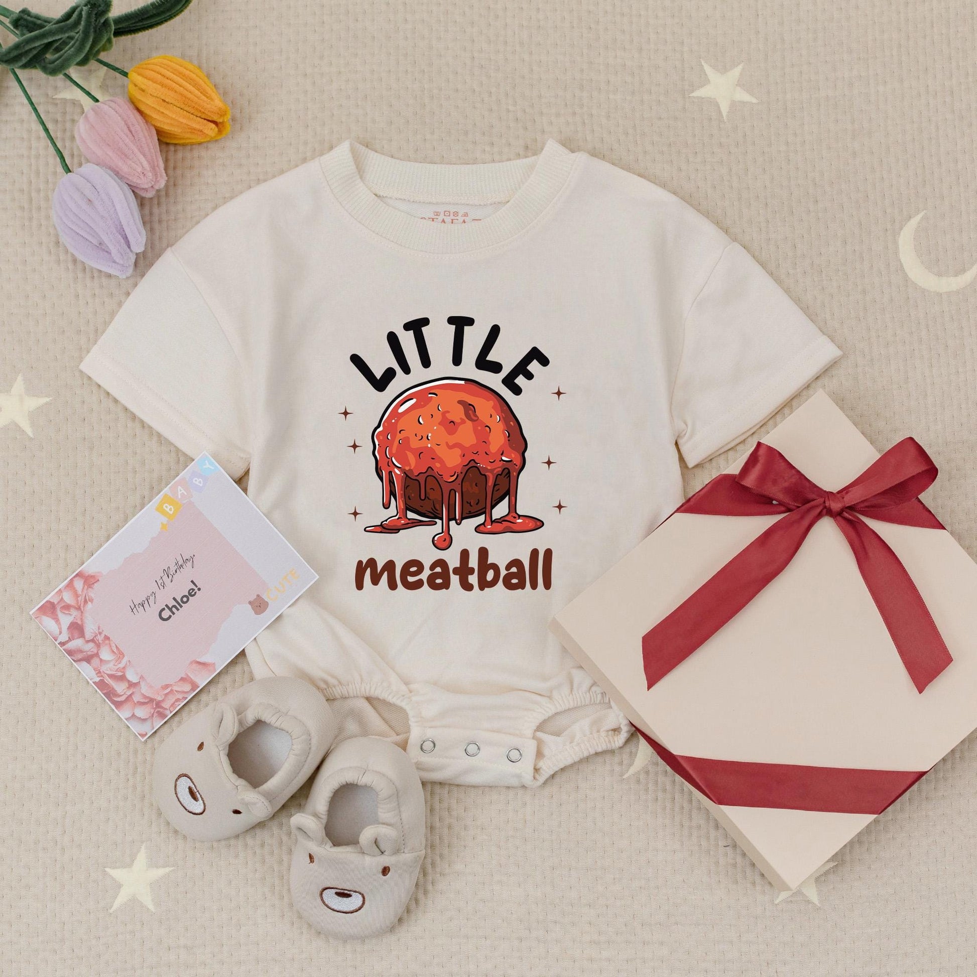 Little Meatball Baby Romper Cute Italian Food Pun Bodysuit Newborn Gift, Funny Infant Clothes, Baby Shower Announcement Outfit