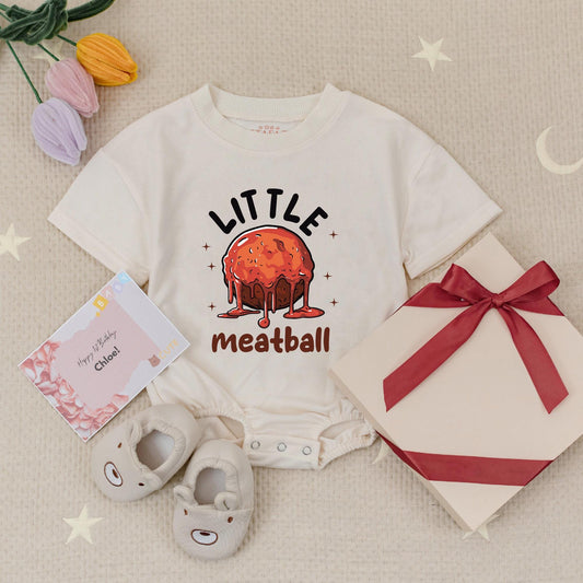 Little Meatball Baby Romper Cute Italian Food Pun Bodysuit Newborn Gift, Funny Infant Clothes, Baby Shower Announcement Outfit