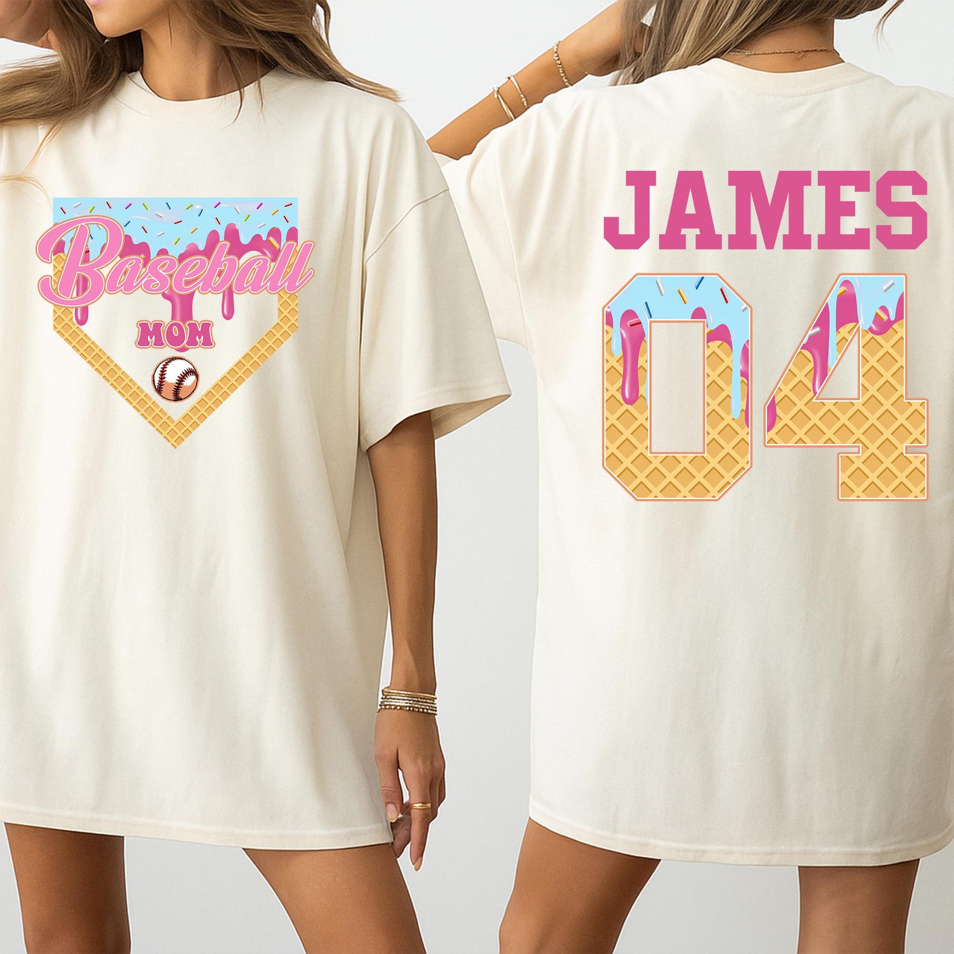 Personalized Baseball Drip Mama Shirt Custom Jersey Ice Cream Tee Baseball Sister Team Mom Spring Game Day Gift