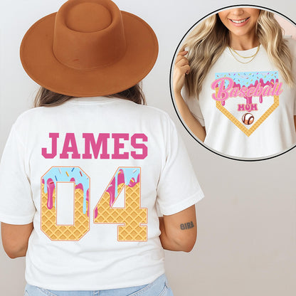 Personalized Baseball Drip Mama Shirt Custom Jersey Ice Cream Tee Baseball Sister Team Mom Spring Game Day Gift