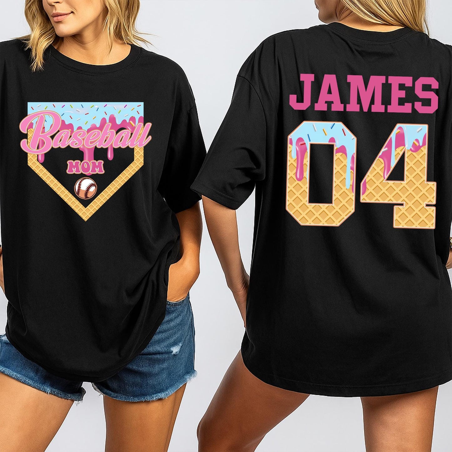 Personalized Baseball Drip Mama Shirt Custom Jersey Ice Cream Tee Baseball Sister Team Mom Spring Game Day Gift