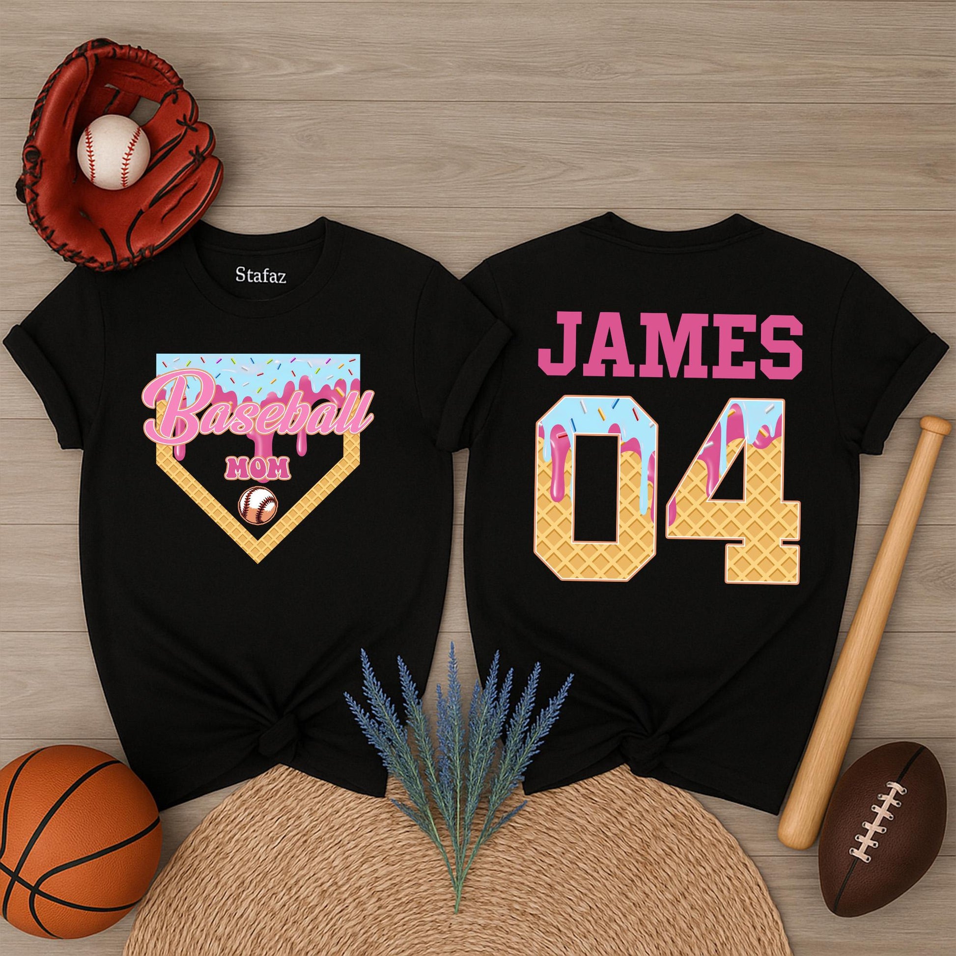 Personalized Baseball Drip Mama Shirt Custom Jersey Ice Cream Tee Baseball Sister Team Mom Spring Game Day Gift