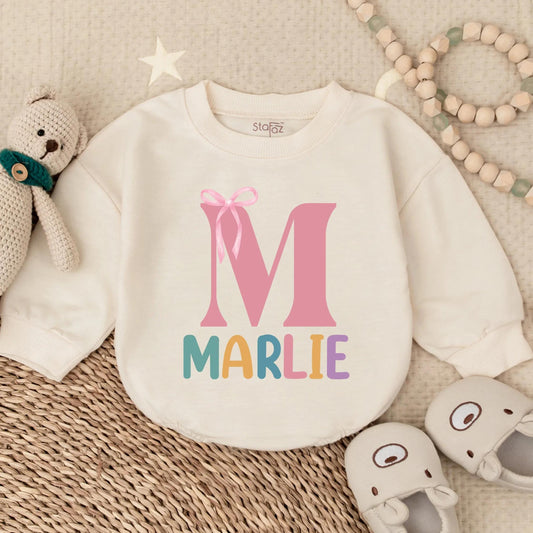 Custom Baby Girl Pink Bow Bubble Romper Personalized with Name Toddler Outfit Shower Gift Cute Clothes