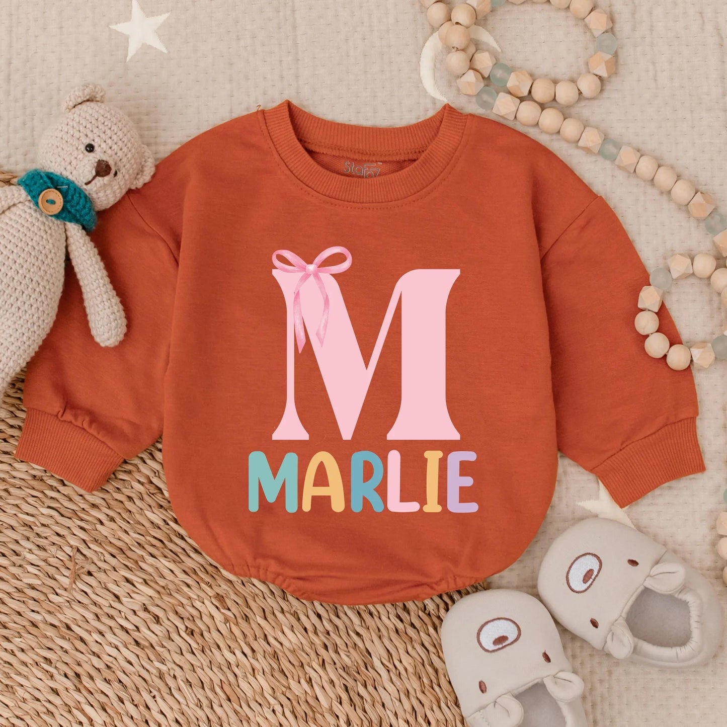 Custom Baby Girl Pink Bow Bubble Romper Personalized with Name Toddler Outfit Shower Gift Cute Clothes