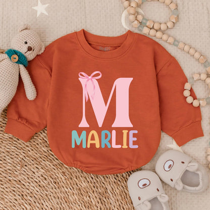 Custom Baby Girl Pink Bow Bubble Romper Personalized with Name Toddler Outfit Shower Gift Cute Clothes