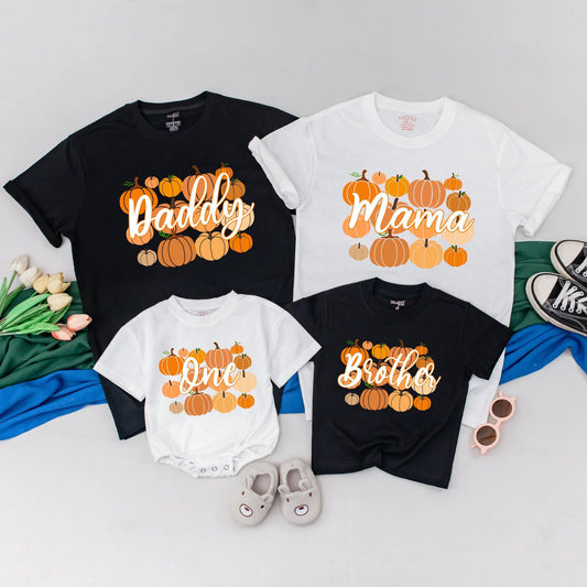 Personalized Pumpkin First Birthday Family Matching Shirts One Little Pumpkin Mommy and Me Fall Thanksgiving Outfits