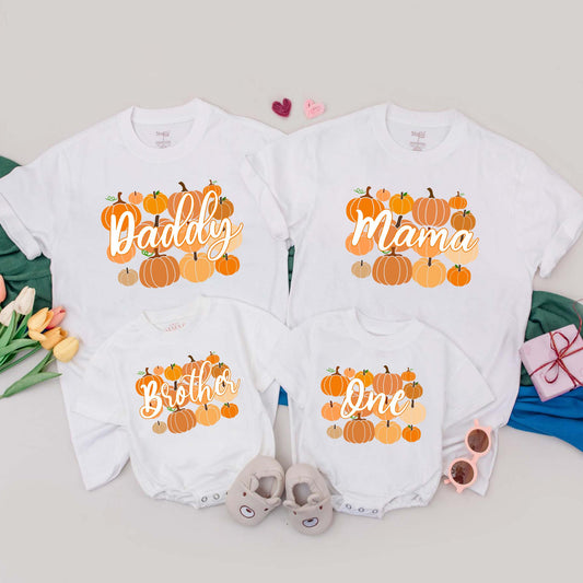 Personalized Pumpkin First Birthday Family Matching Shirts One Little Pumpkin Mommy and Me Fall Thanksgiving Outfits