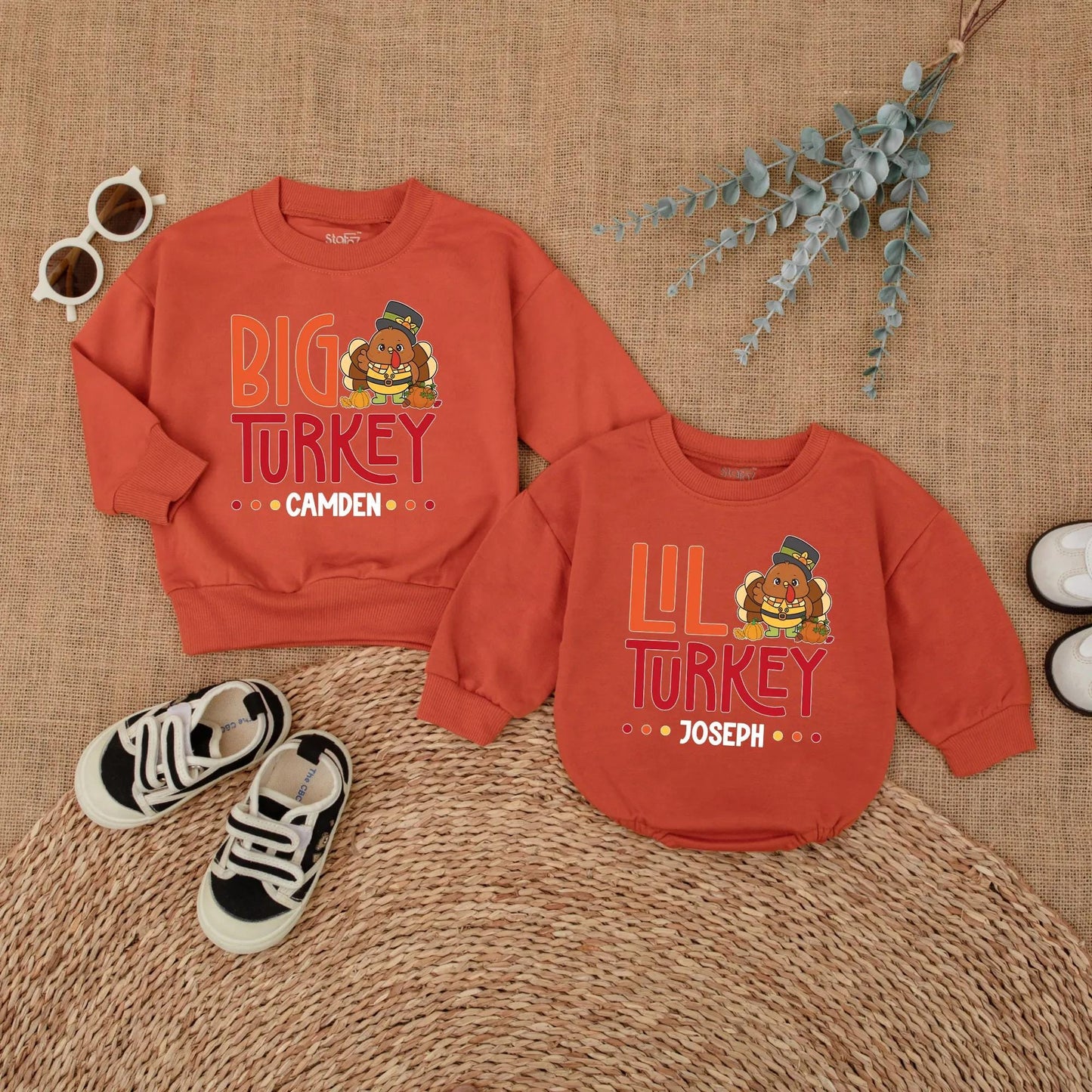 Big Turkey Little Turkey Matching Thanksgiving Shirts Custom Fall Family Outfits Personalized Baby Toddler Gobble Gobble