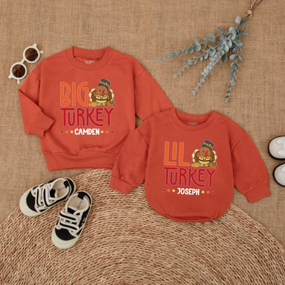 Big Turkey Little Turkey Matching Thanksgiving Shirts Custom Fall Family Outfits Personalized Baby Toddler Gobble Gobble