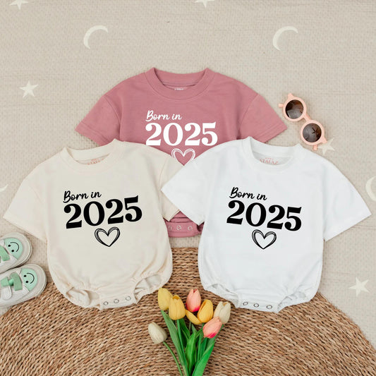 Personalized Born in 2025 Baby Bubble Romper Cute Newborn Outfit Idea First Year Clothes for Baby Boy or Girl Shower Gift Comfortable Soft