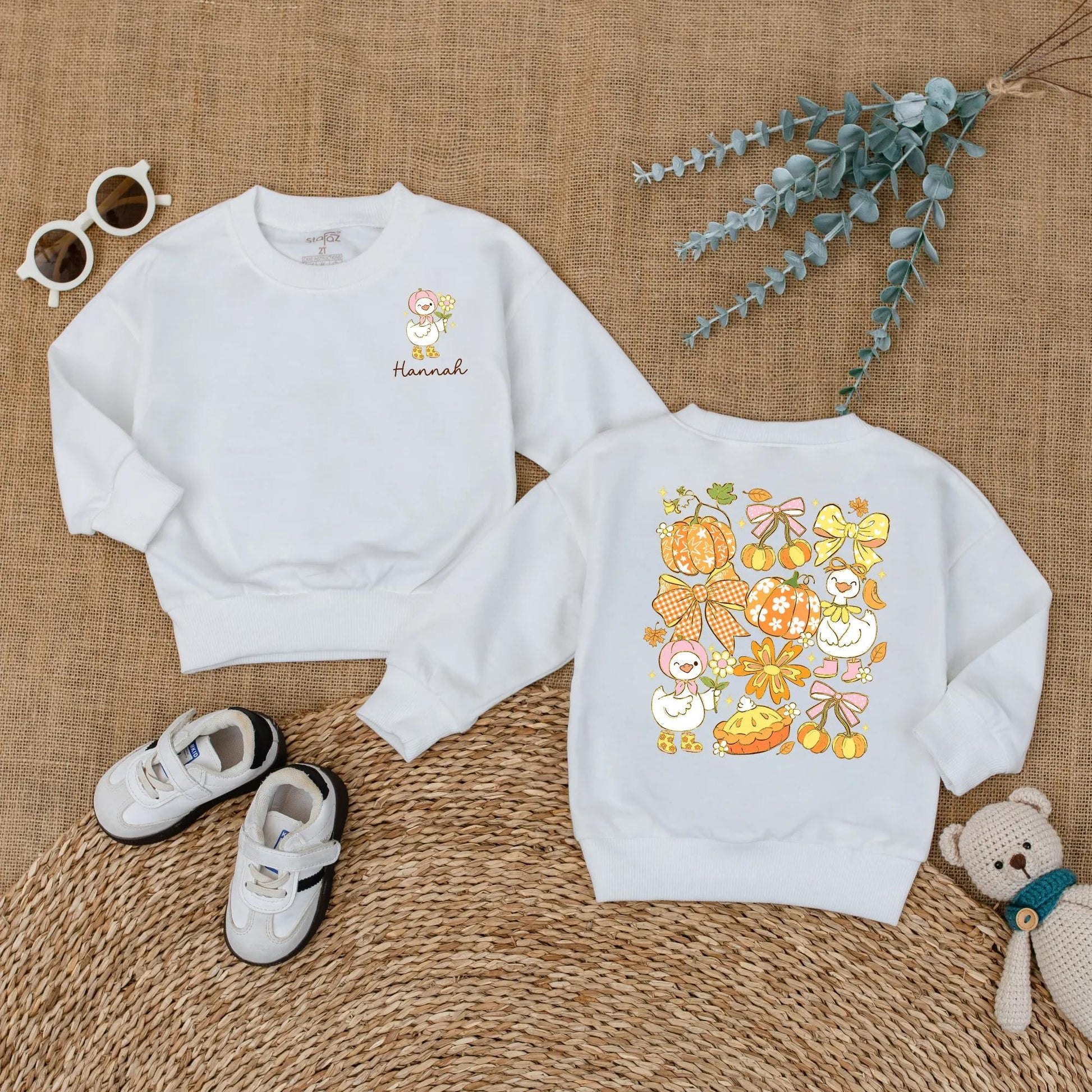 Personalized Baby Girl Fall Goose Romper with Custom Name for Autumn Pumpkin Season First Fall Outfit Newborn Bubble Bodysuit Gift Idea