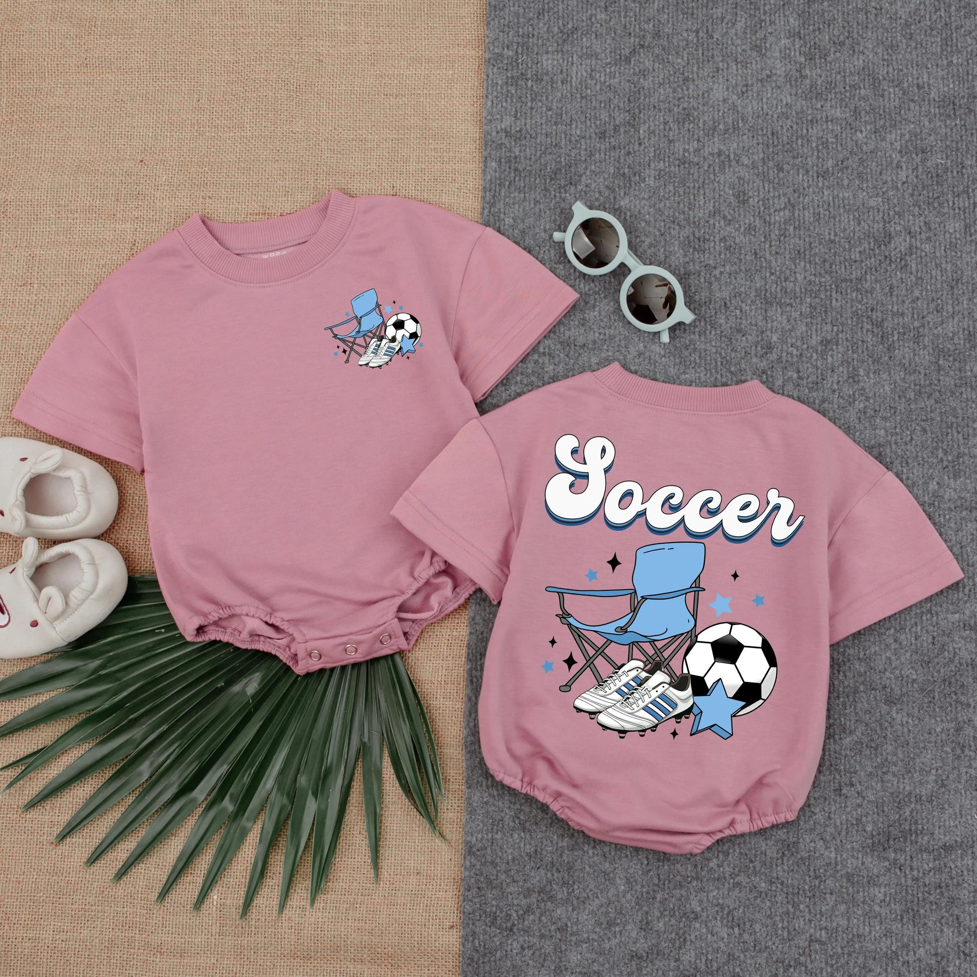 Soccer Gameday Retro Bubble Romper Cute Baby & Toddler Outfit Black White Light Blue Funny Sports Gift