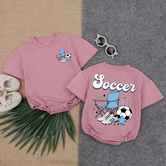 Soccer Gameday Retro Bubble Romper Cute Baby & Toddler Outfit Black White Light Blue Funny Sports Gift