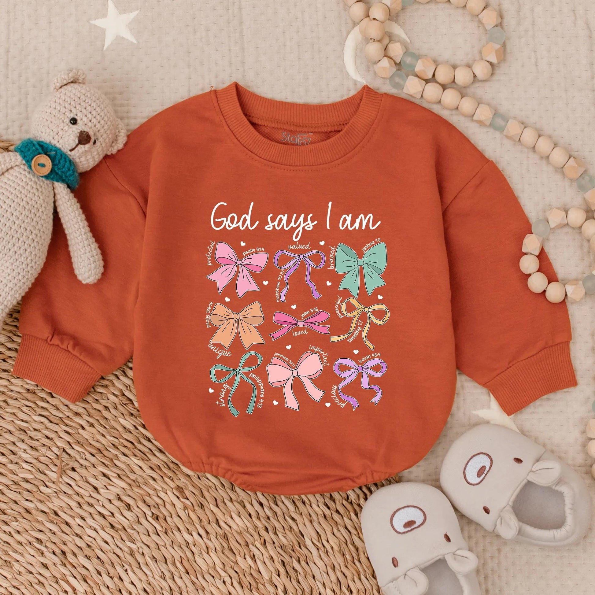 God Says I Am Romper for Baby Girl Pastel Bows & Bible Verses Sweet Christian Outfit Toddler Shower Gift