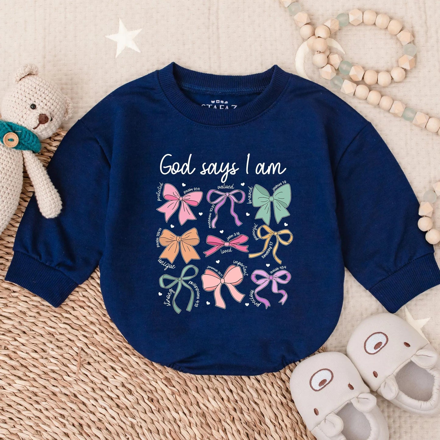 God Says I Am Romper for Baby Girl Pastel Bows & Bible Verses Sweet Christian Outfit Toddler Shower Gift