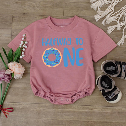 Half Way to One Donut Birthday Romper for Boys Adorable Donut Theme Outfit for 1/2 Birthday Celebrations and Baby Shower Gifts
