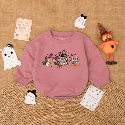 Personalized JOSEPH Halloween Baby Romper | Spooky Fall Outfit for Baby Boy or Girl | Custom Name Pumpkin & Ghost Design Baby's First Halloween