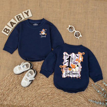 Custom My First Halloween Ghost Romper Baby Girl Outfit Personalized Name Fall Gift 1st Birthday Cute Ghost Design Soft Cotton