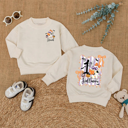 Custom My First Halloween Ghost Romper Baby Girl Outfit Personalized Name Fall Gift 1st Birthday Cute Ghost Design Soft Cotton