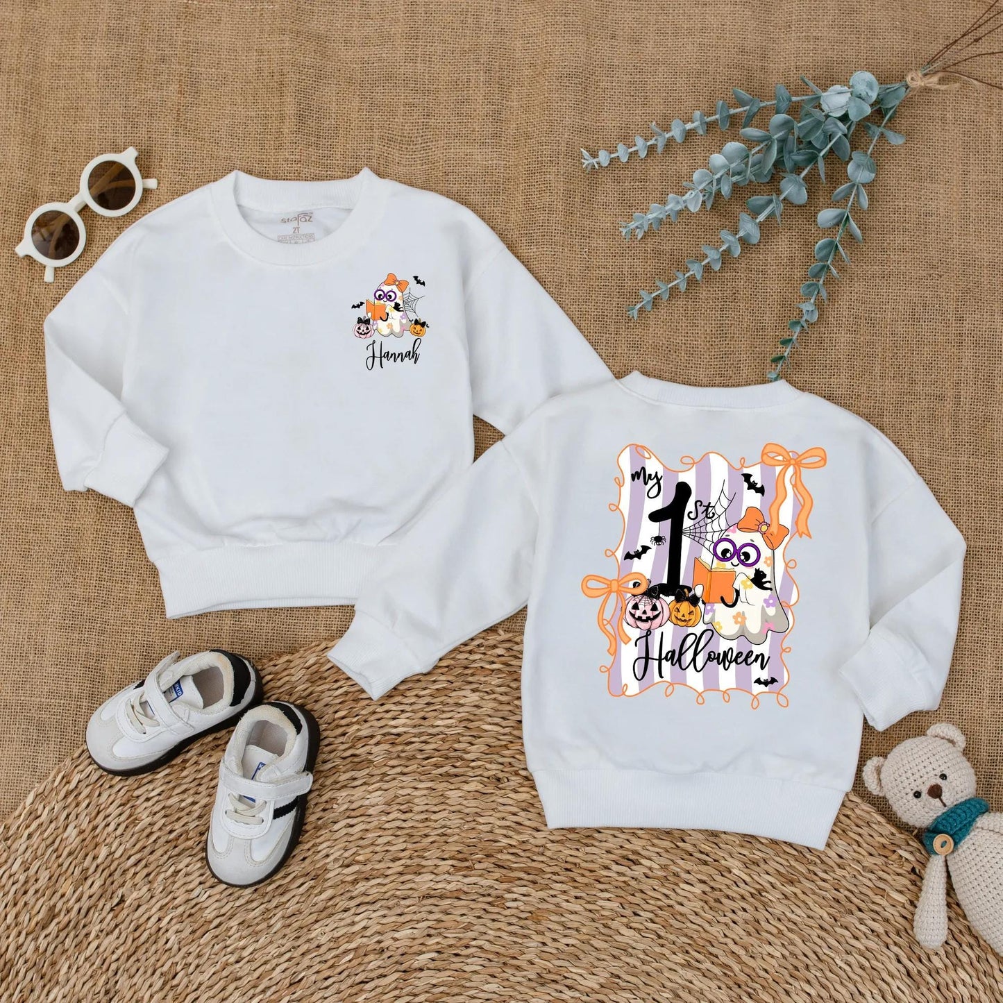 Custom My First Halloween Ghost Romper Baby Girl Outfit Personalized Name Fall Gift 1st Birthday Cute Ghost Design Soft Cotton