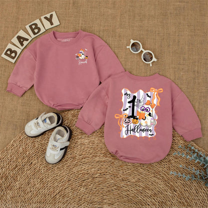 Custom My First Halloween Ghost Romper Baby Girl Outfit Personalized Name Fall Gift 1st Birthday Cute Ghost Design Soft Cotton