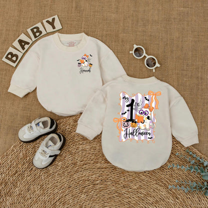 Custom My First Halloween Ghost Romper Baby Girl Outfit Personalized Name Fall Gift 1st Birthday Cute Ghost Design Soft Cotton