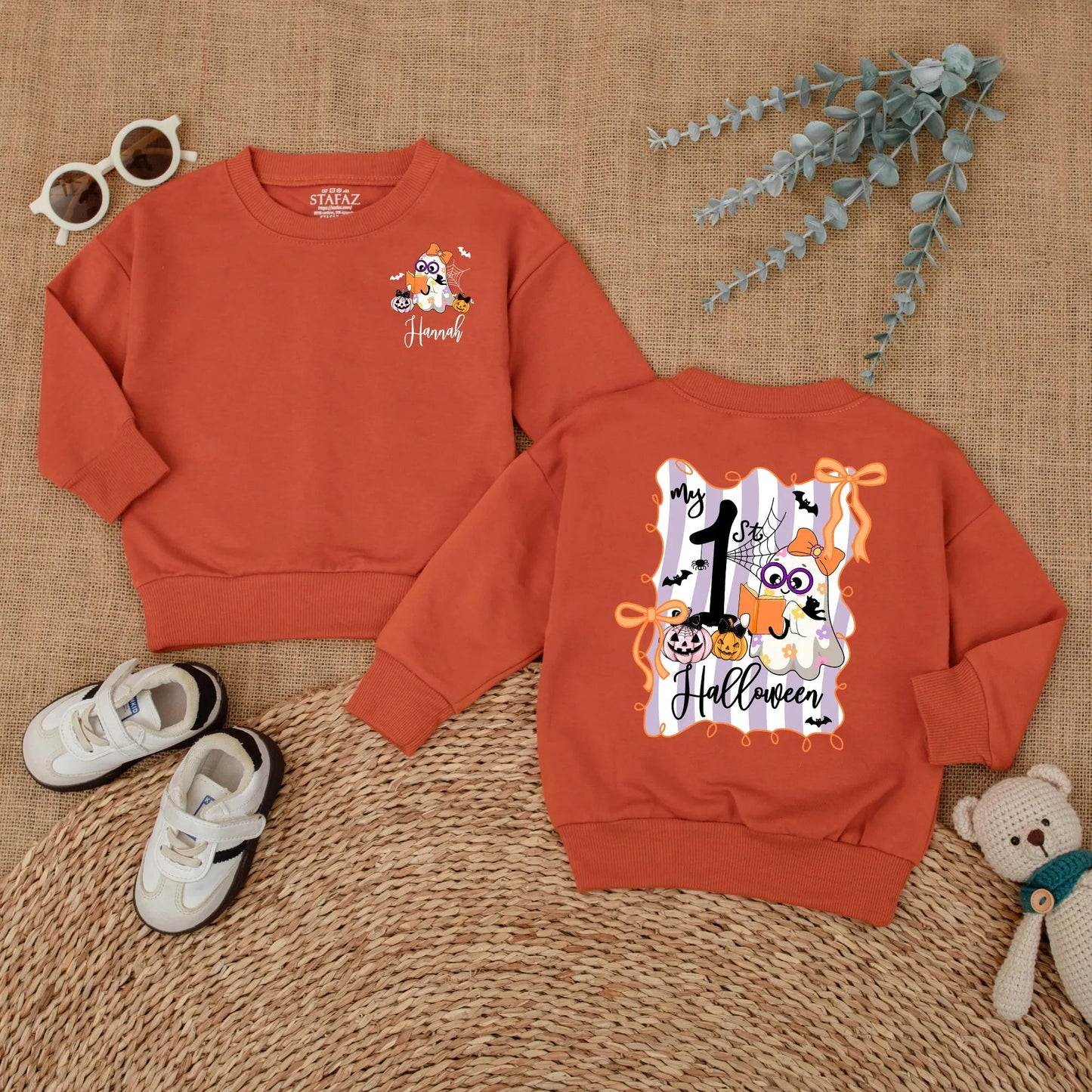 Custom My First Halloween Ghost Romper Baby Girl Outfit Personalized Name Fall Gift 1st Birthday Cute Ghost Design Soft Cotton