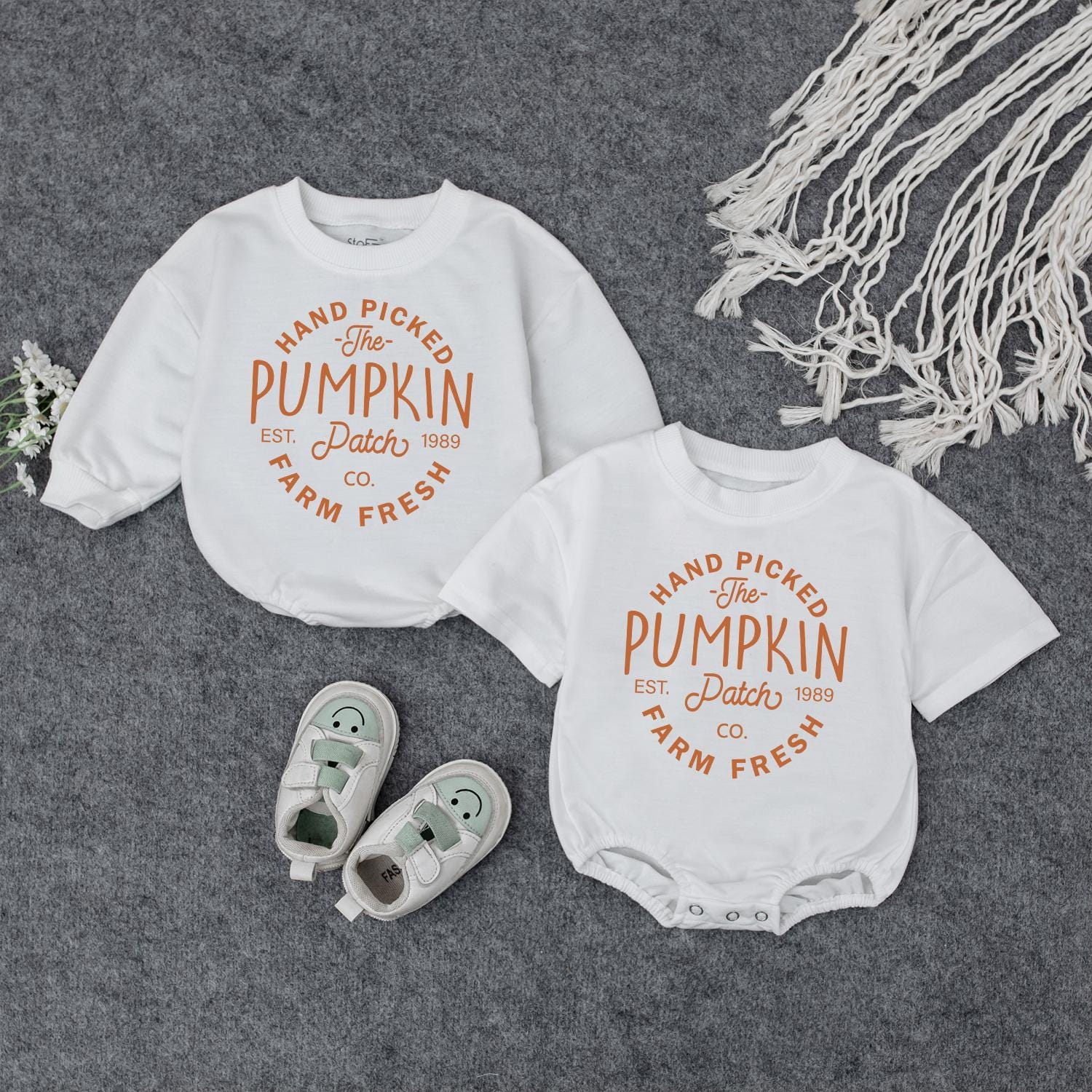 Baby Pumpkin Patch Fall Outfit, Farm Fresh Pumpkins Sweatshirt, Toddler Halloween Tee, Baby Girl & Boy Romper, Autumn Colors