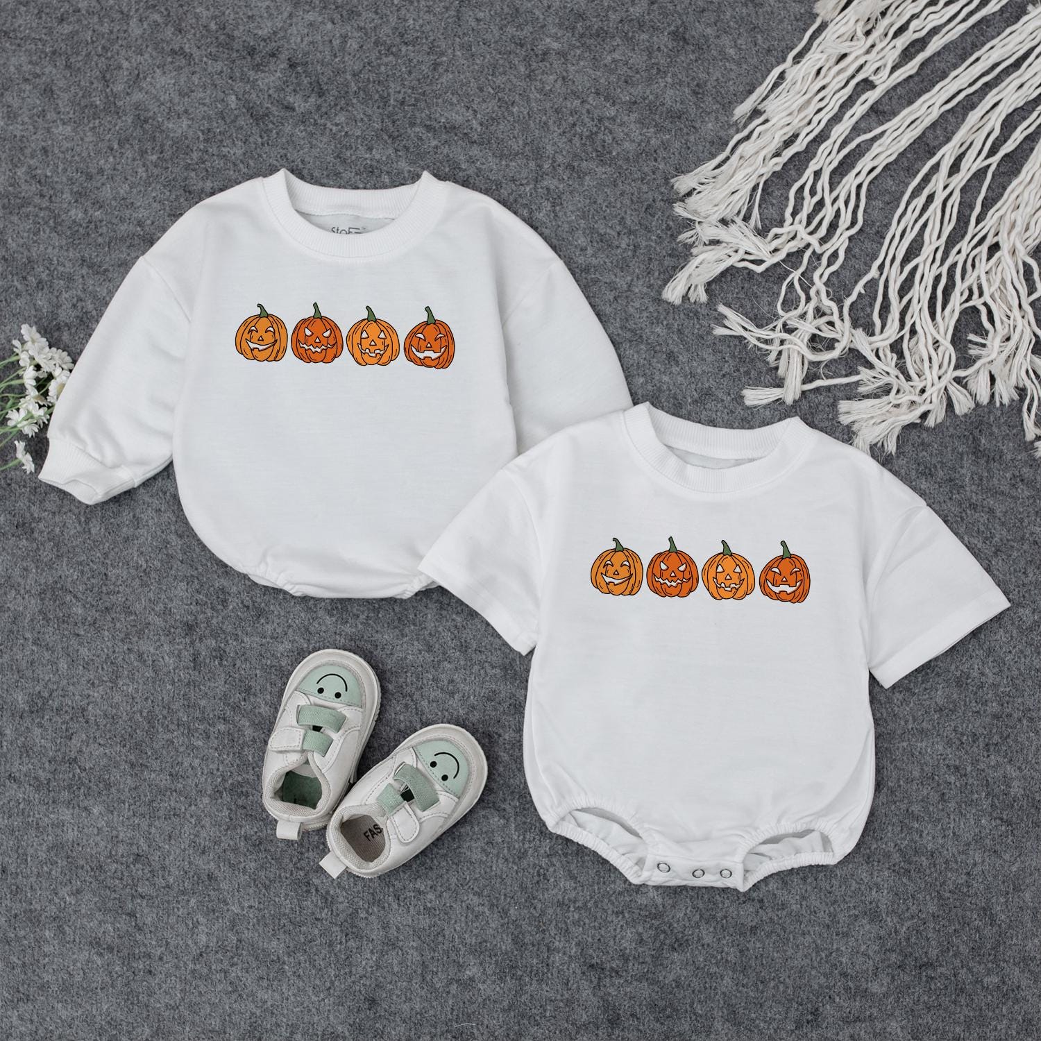 Cute Pumpkin Jack-o-Lantern Baby Romper Toddler Sweatshirt Halloween Kid T-Shirt Newborn Bodysuit Spooky Season Autumn Apparel