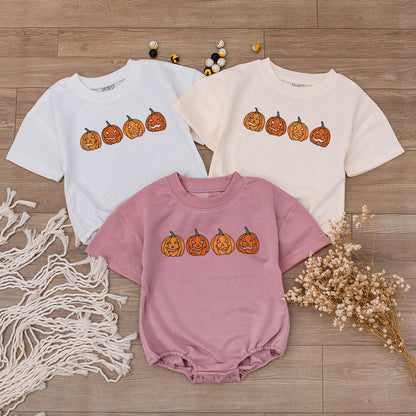 Cute Pumpkin Jack-o-Lantern Baby Romper Toddler Sweatshirt Halloween Kid T-Shirt Newborn Bodysuit Spooky Season Autumn Apparel