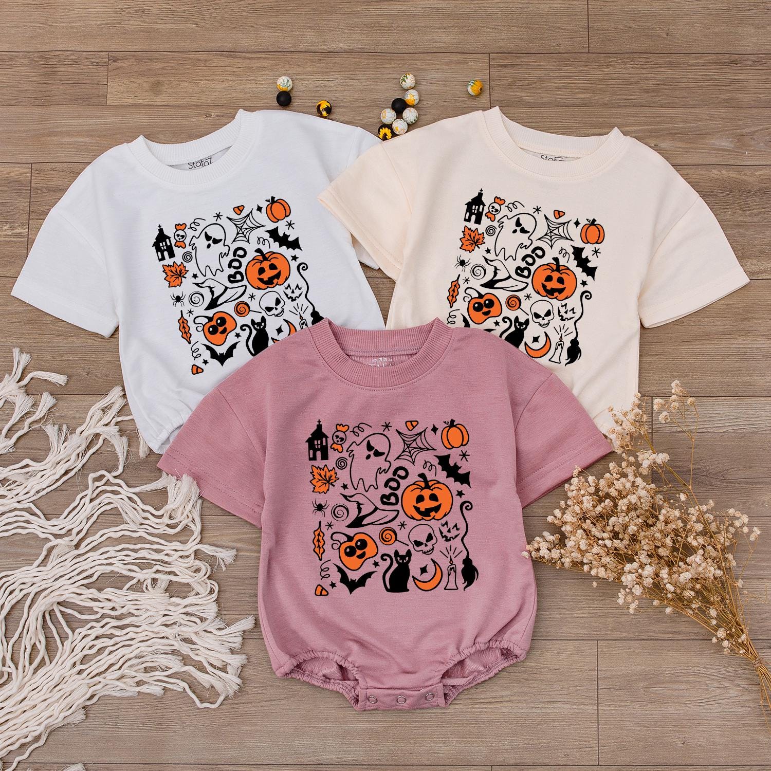 Retro Halloween Baby Sweatshirt & Romper Set: Cute Ghost & Pumpkin Design for Newborns, Toddlers, Fall Baby Clothes, Halloween Gifts
