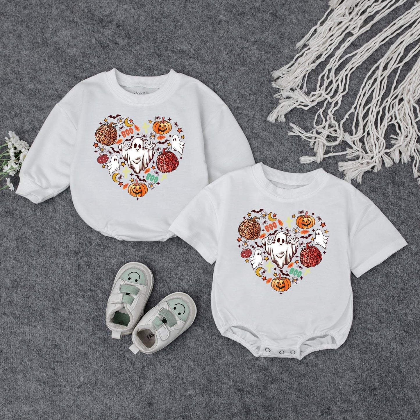 Cute Baby Ghost Pumpkin Halloween Sweatshirt for Toddlers and Infants Spooky Season Fall Romper Bodysuit