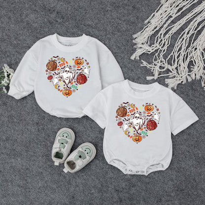 Cute Baby Ghost Pumpkin Halloween Sweatshirt for Toddlers and Infants Spooky Season Fall Romper Bodysuit