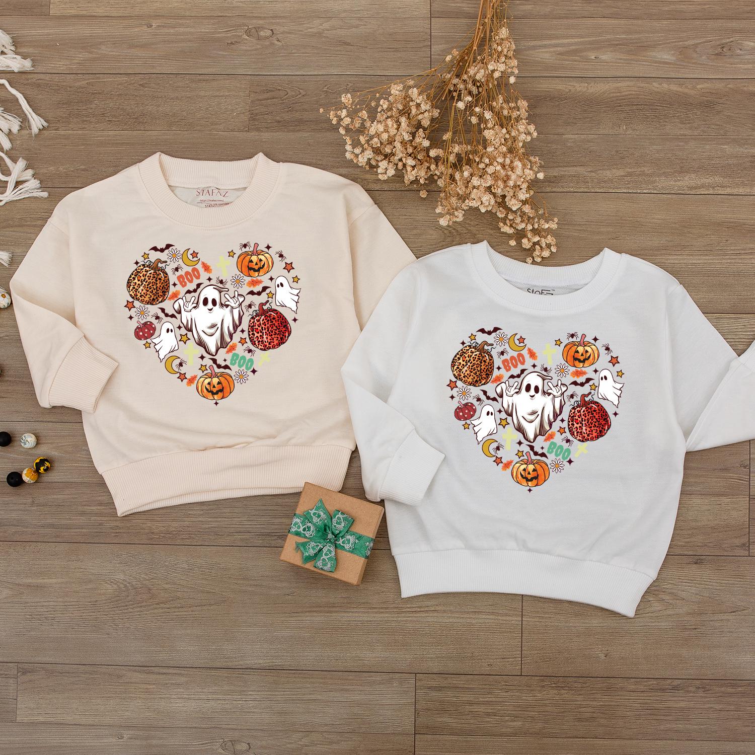 Cute Baby Ghost Pumpkin Halloween Sweatshirt for Toddlers and Infants Spooky Season Fall Romper Bodysuit