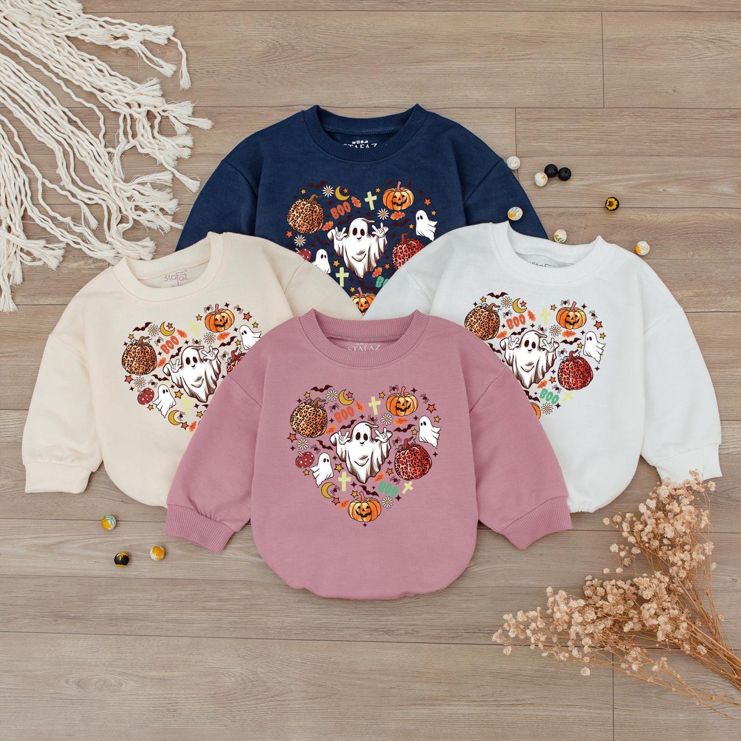 Cute Baby Ghost Pumpkin Halloween Sweatshirt for Toddlers and Infants Spooky Season Fall Romper Bodysuit