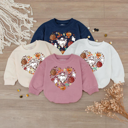 Cute Baby Ghost Pumpkin Halloween Sweatshirt for Toddlers and Infants Spooky Season Fall Romper Bodysuit