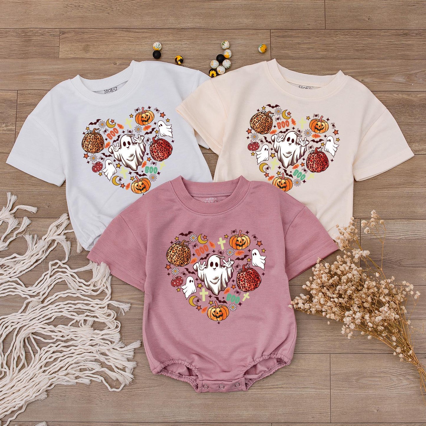Cute Baby Ghost Pumpkin Halloween Sweatshirt for Toddlers and Infants Spooky Season Fall Romper Bodysuit