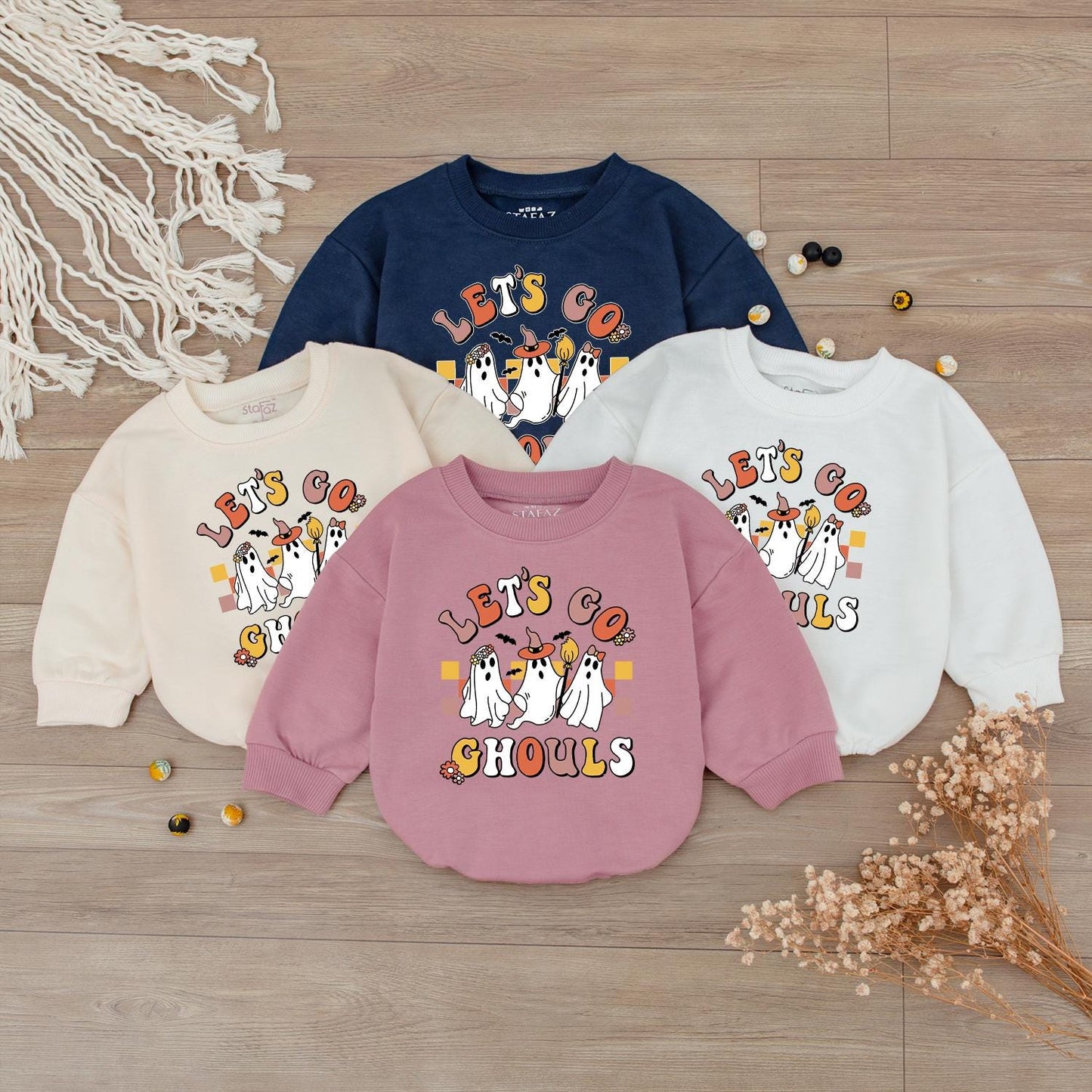 Let's Go Ghouls Baby Bodysuit Toddler Sweatshirt Cute Halloween Ghost Matching Siblings Fall Outfit Spooky Season Clothes Newborn Infant Girl Boy Kids Apparel