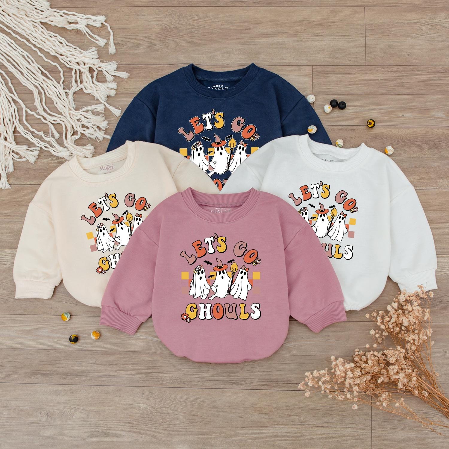 Let's Go Ghouls Baby Bodysuit Toddler Sweatshirt Cute Halloween Ghost Matching Siblings Fall Outfit Spooky Season Clothes Newborn Infant Girl Boy Kids Apparel